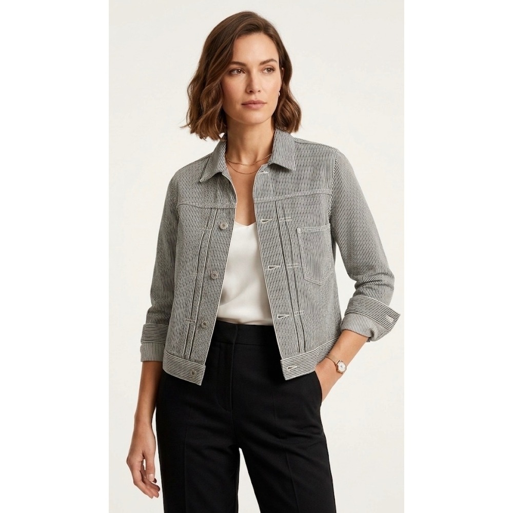AG Adriano Goldschmied Gigi Utility Jacket Hickory Stripe Grey White NEW